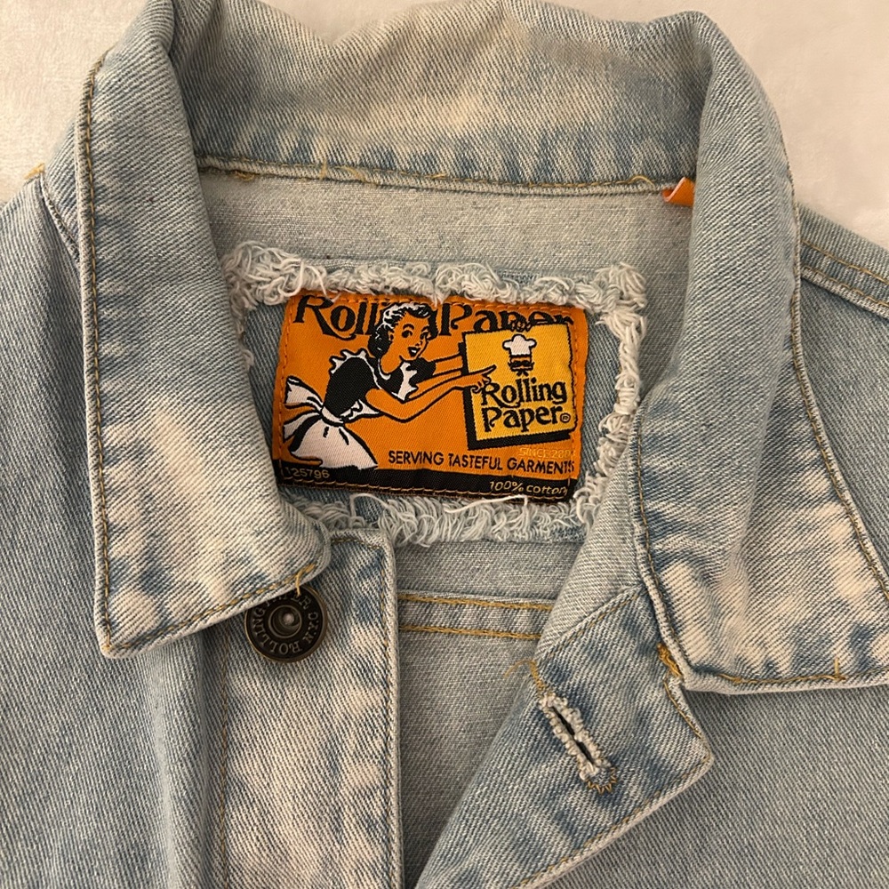 Rolling Paper light washed denim Jean Vest Mens Size M - Picture 2 of 7